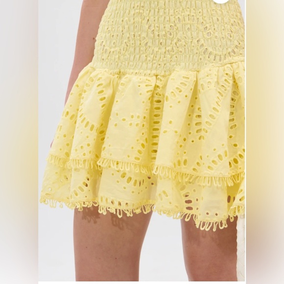 NWT AKIRA Sunny Yellow Lace Mini Dress with ruffles - Picture 4 of 6